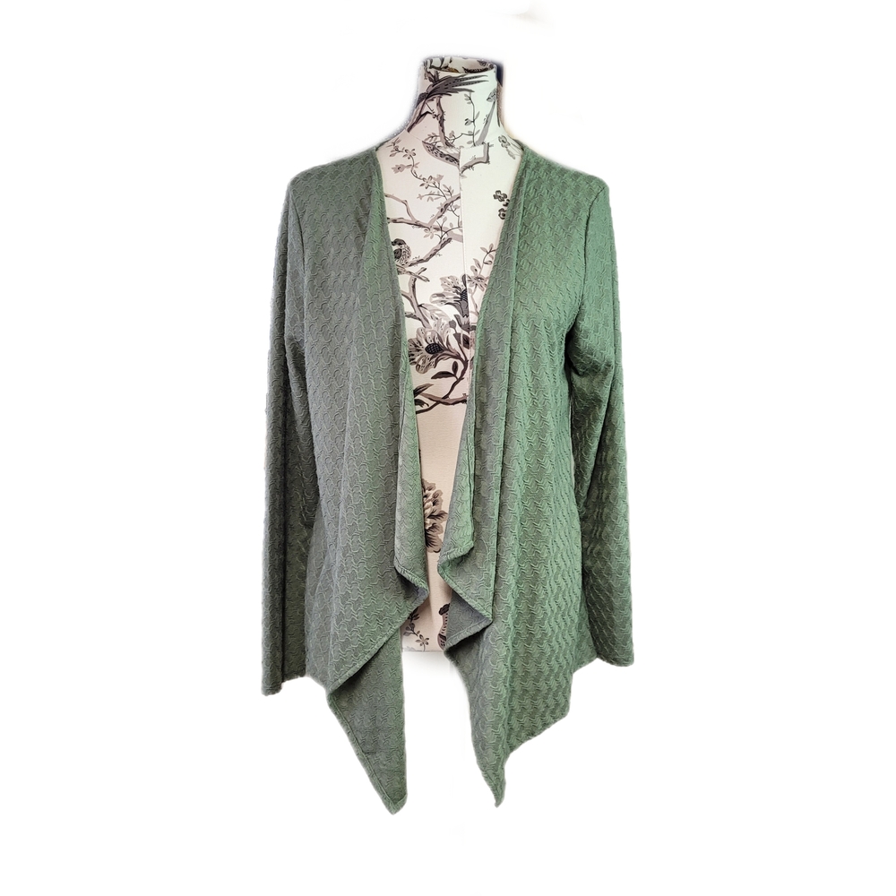 Kim Rogers Size M Army Green Knit Open Front Cardigan Sweater Long Sleeve Drape